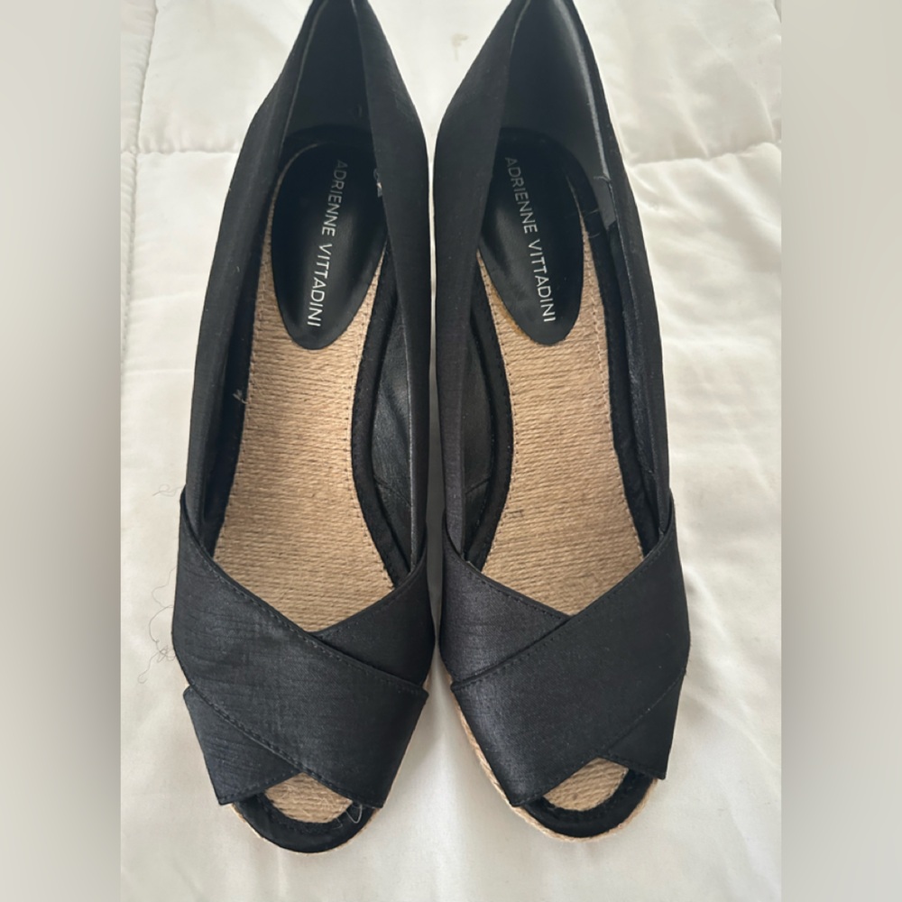 Adrienne Vittadini Black Peep-Toe Espadrilles